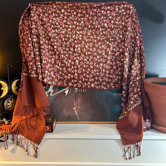 Chic Boho Floral Shawl in Rich Hues Beaded Embroidered - Picture 2 of 16